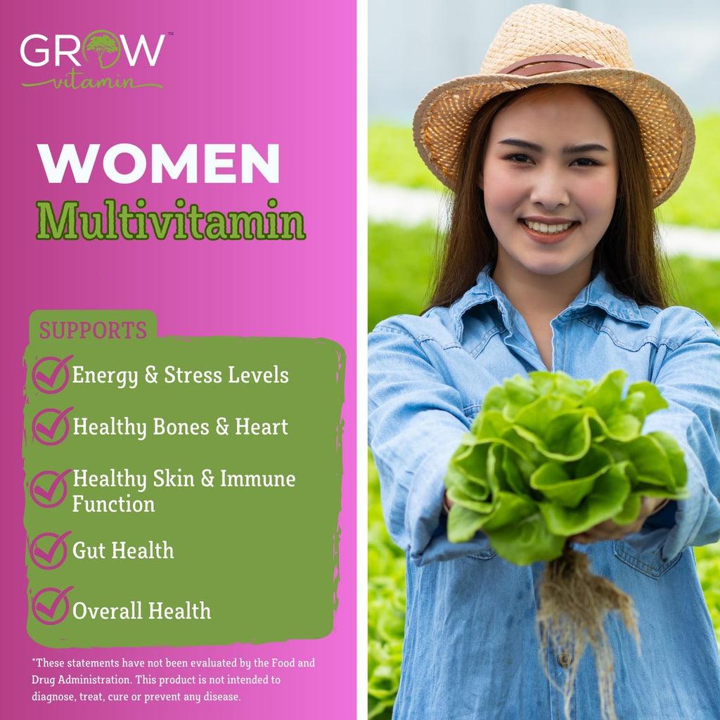 grow vitamin Multivitamínico Diario para Mujeres - 24 Vitaminas y Minerales - 60 Cápsulas - 2 Meses de Suministro