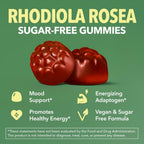 Rhodiola Rosea en Gominolas - Sin Azúcar - Adaptógeno Vegano - 120 Unidades - Sabor Frutos del Bosque