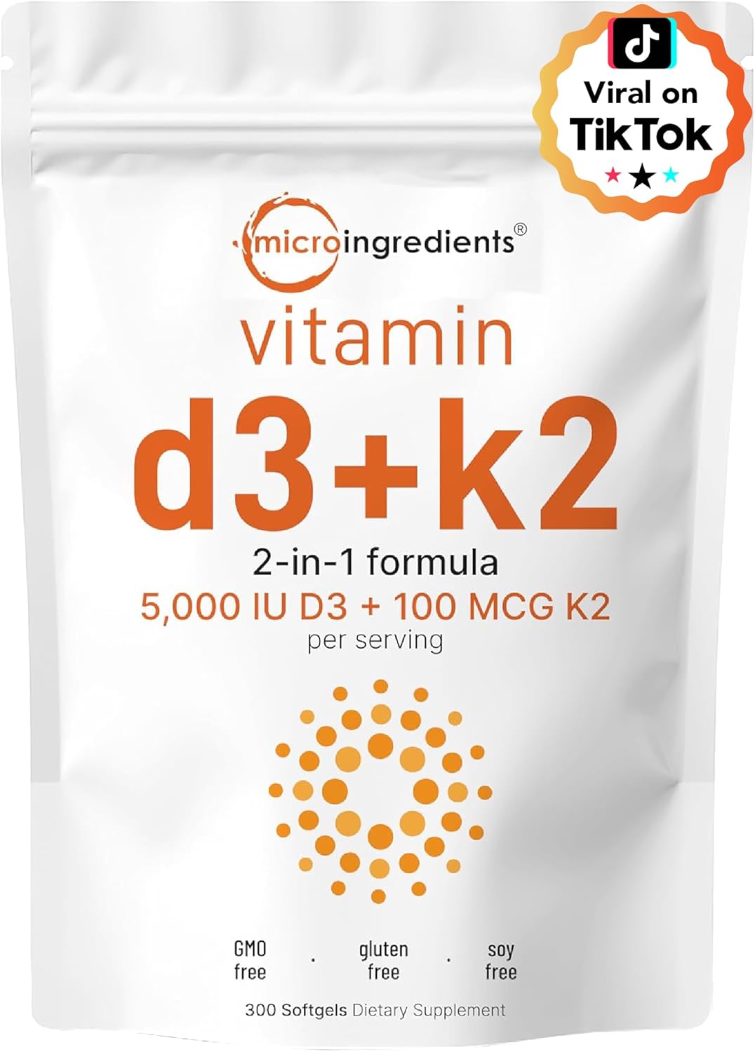 Micro Ingredients Vitamina D3 5000 UI + K2 MK-7 100 mcg, 600 Cápsulas Blandas
