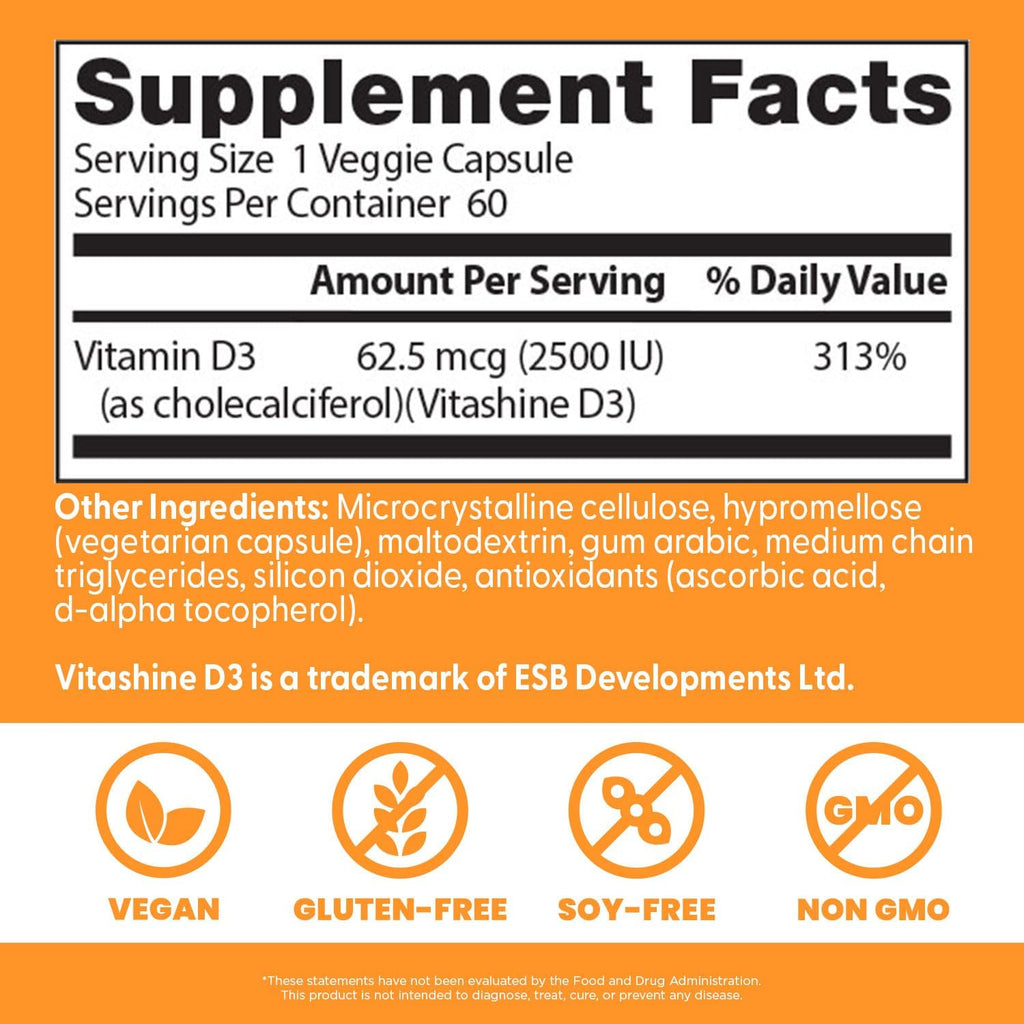 Doctor's Best Vegan Vitamin D3 2500 IU - 60 Vegetable Capsules