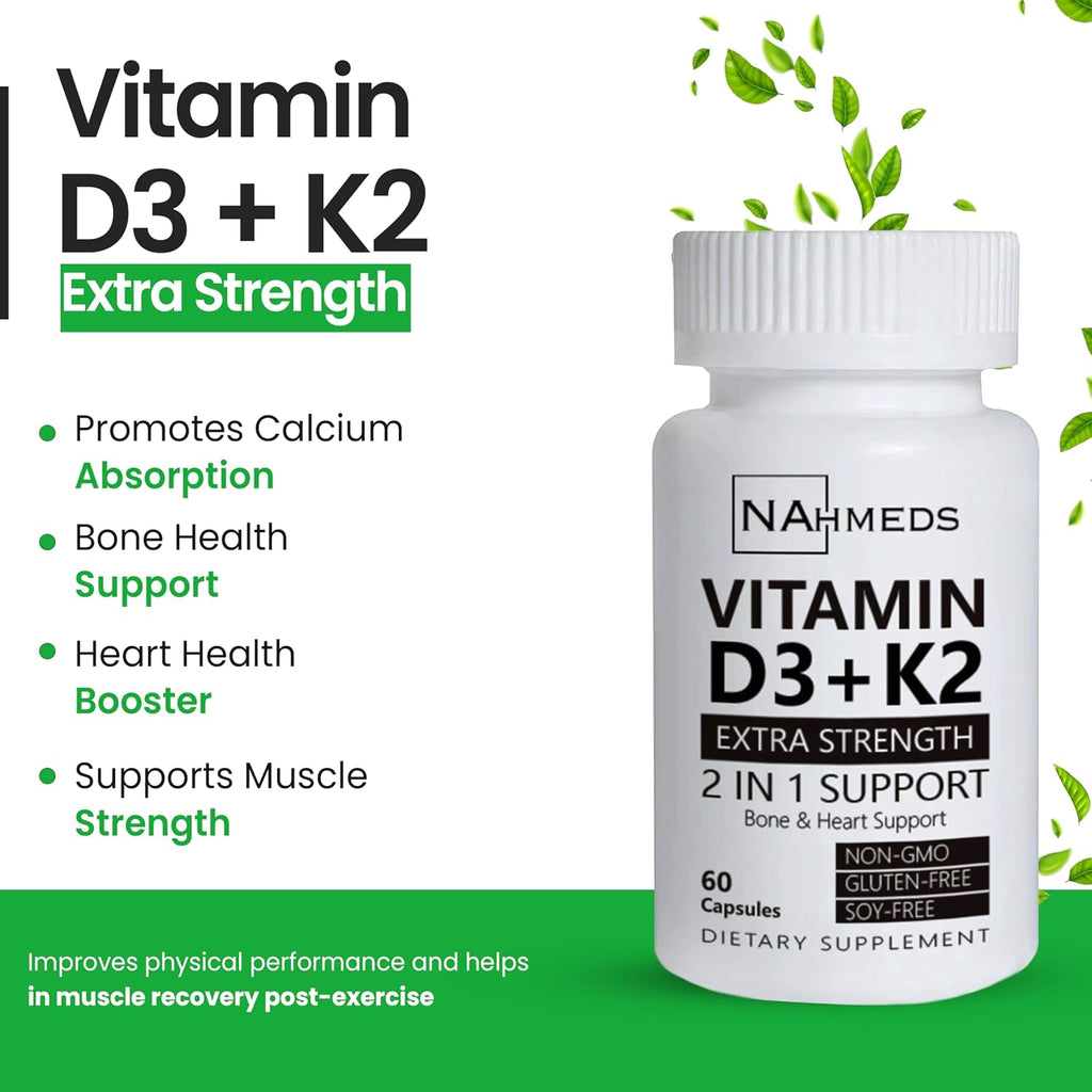 NAhmeds Vitamina D3 + K2 Extra Strength – 60 Cápsulas