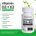NAhmeds Vitamina D3 + K2 Extra Strength – 60 Cápsulas