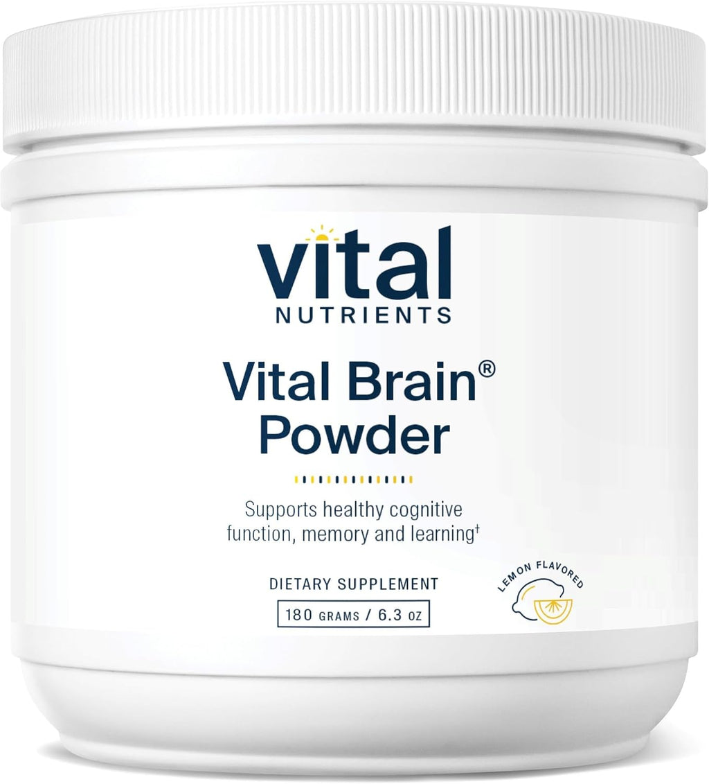 Vital Nutrients Vital Brain Powder - Suplemento para la función cognitiva y memoria - 150 g - Sabor limón