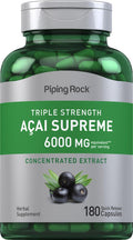 Piping Rock Acai Berry Supplement | 180 Cápsulas | Extracto Triple Concentrado | No Transgénico, Sin Gluten
