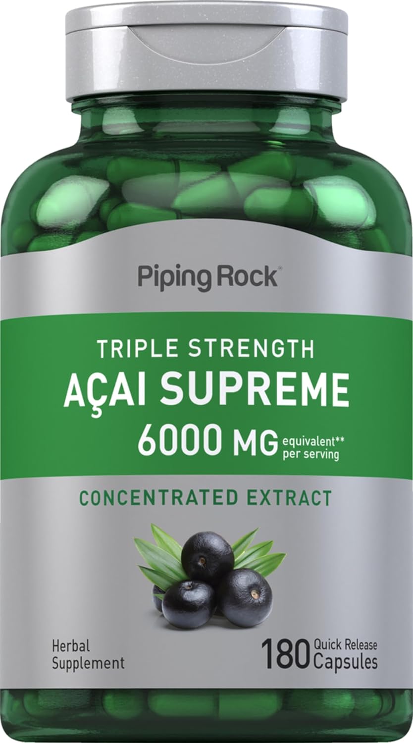Piping Rock Acai Berry Supplement | 180 Cápsulas | Extracto Triple Concentrado | No Transgénico, Sin Gluten