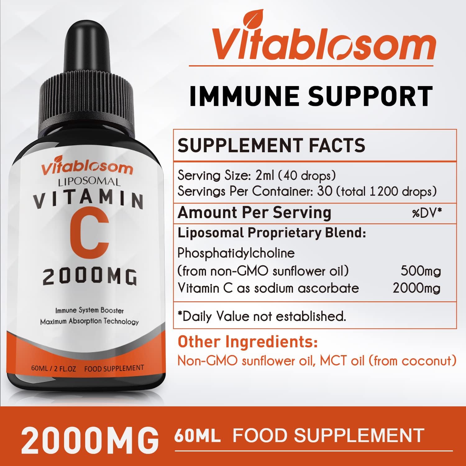 Vitablosom Vitamina C Liposomal 2000mg Líquido para Adultos - 2 Frascos de 60ml