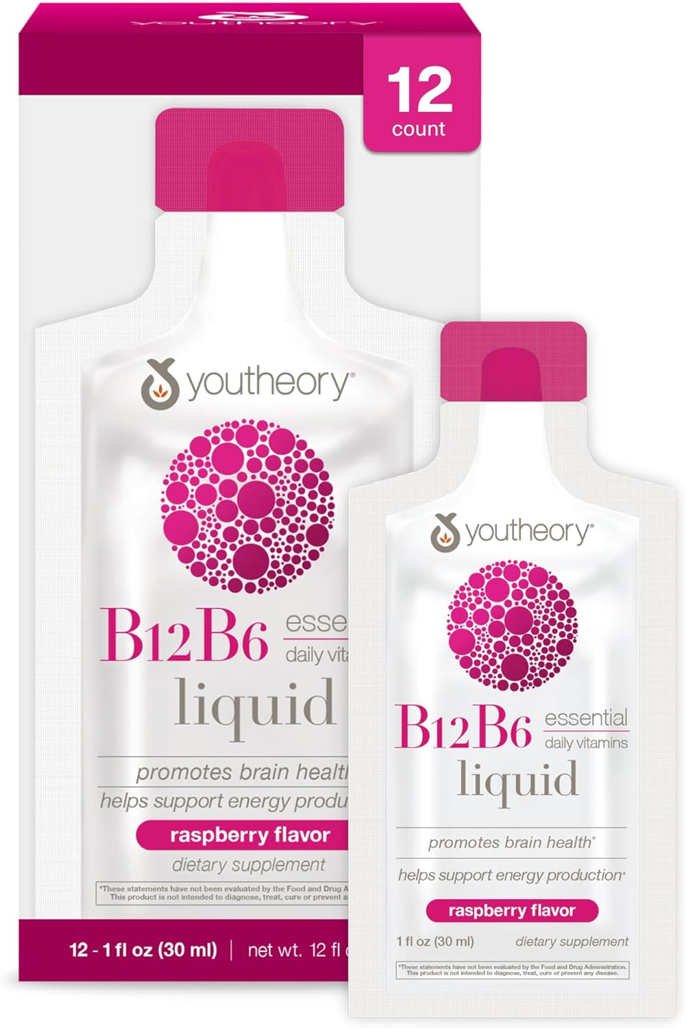 Youtheory B12B6 - Vitamina B12 y B6 - Apoya el Estado de Ánimo, Sistema Nervioso y Metabolismo - Sin Lácteos, Soja ni Gluten - 60 Cápsulas