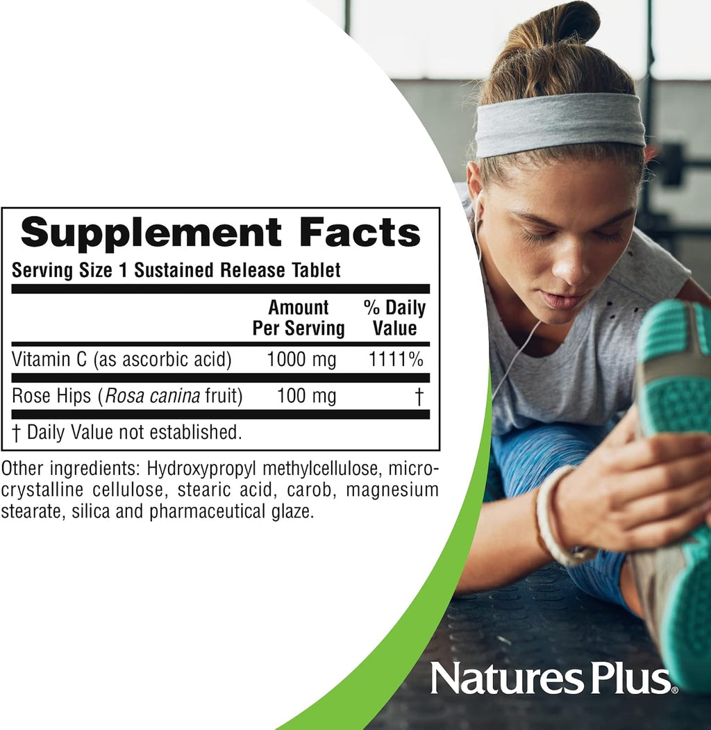 NaturesPlus Vitamin C 1000 mg with Rose Hips - 60 Sustained Release Tablets