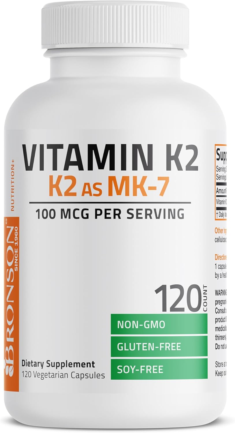 Bronson Vitamina K2 MK-7 Menaquinona 100 mcg, 120 Cápsulas - No-GMO