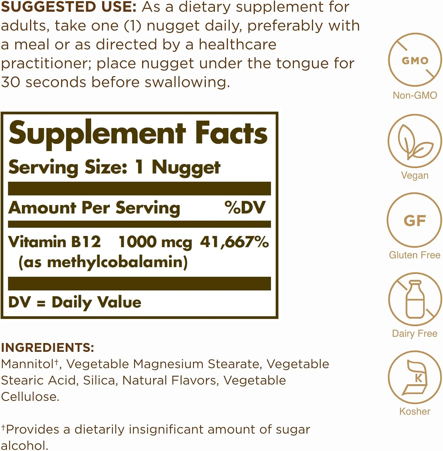 Solgar Metilcobalamina (Vitamina B12) 1000 mcg - 60 Nuggets Sublinguales, Pack de 2 - Apoya el Metabolismo Energético - Vegano, Sin Gluten, Sin Lácteos