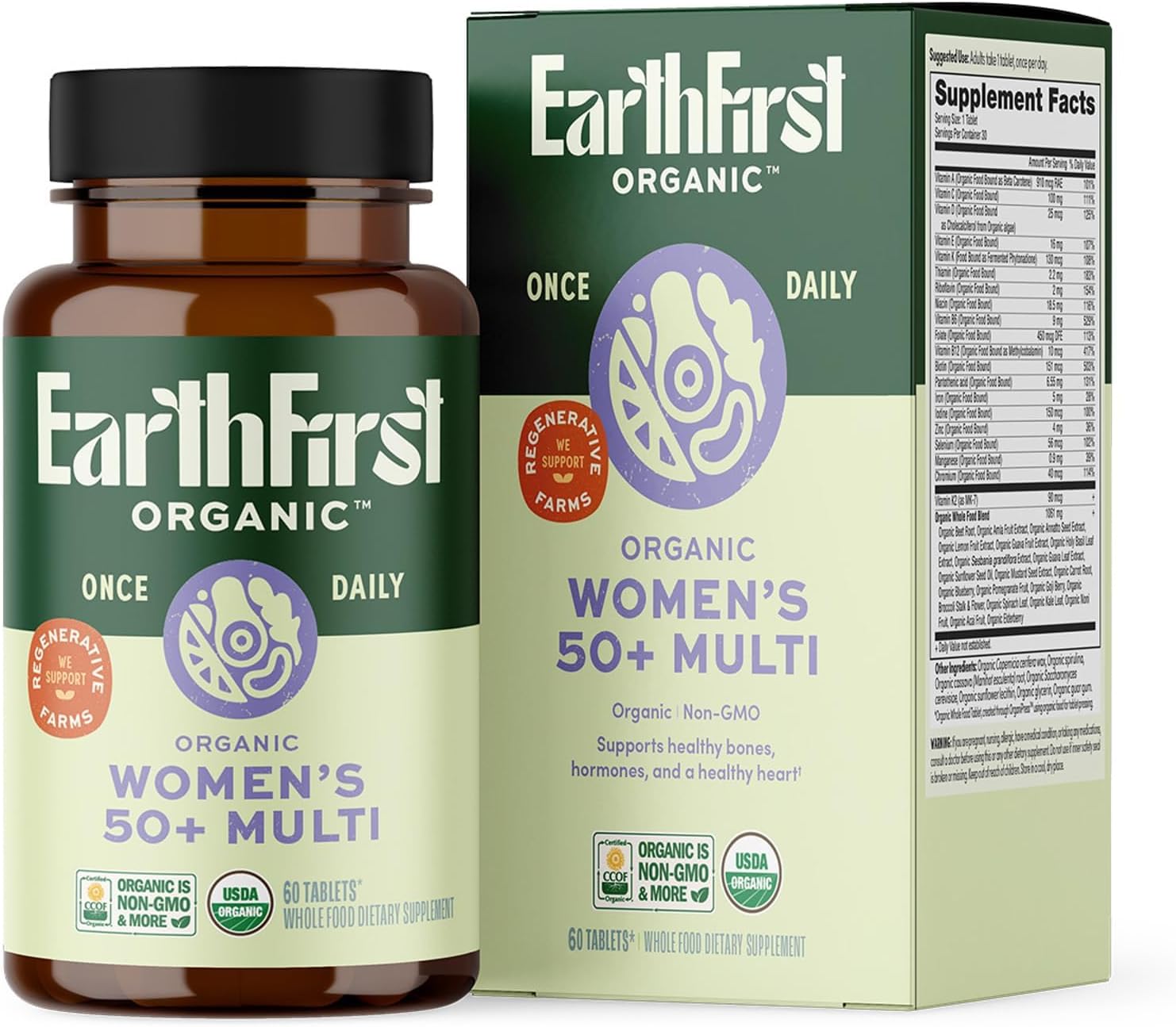 EarthFirst Organic Multivitamínico Diario para Mujeres 50+ 60 Comprimidos