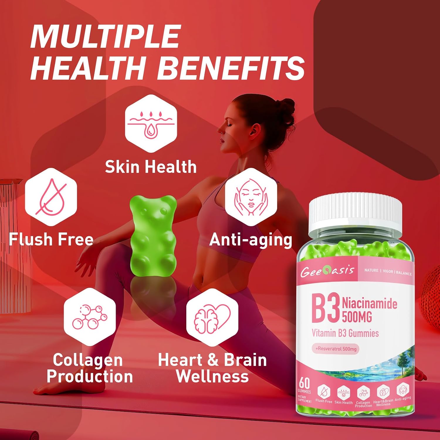 Gominolas de Niacinamida 500mg con Resveratrol 500mg - 60 unidades