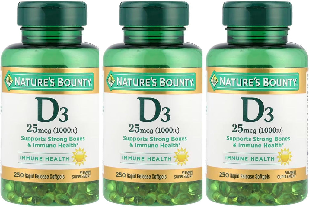 Nature's Bounty Vitamina D3 1000 IU, 250 Cápsulas Blandas de Liberación Rápida (Pack de 3)