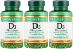 Nature's Bounty Vitamina D3 1000 IU, 250 Cápsulas Blandas de Liberación Rápida (Pack de 3)