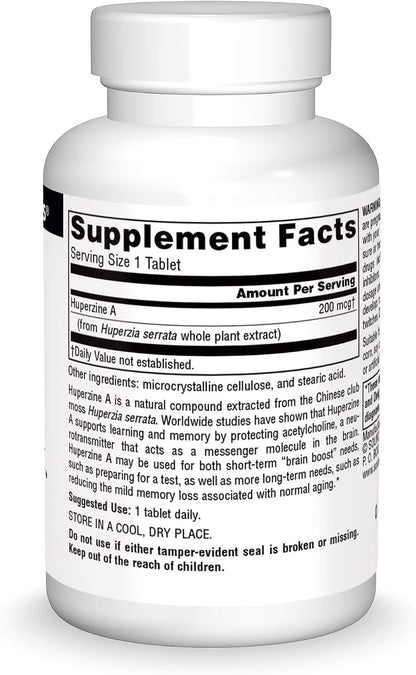 Source Naturals Huperzina A 200 mcg para Memoria y Aprendizaje - 60 Comprimidos – Image 3