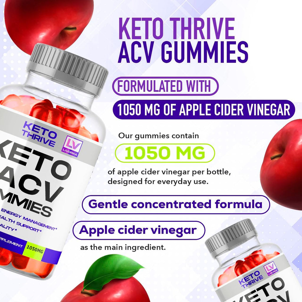 3 Pack - Keto Thrive ACV Gummies, Gominolas de Vinagre de Manzana 1050mg, 60 Gomitas por Botella
