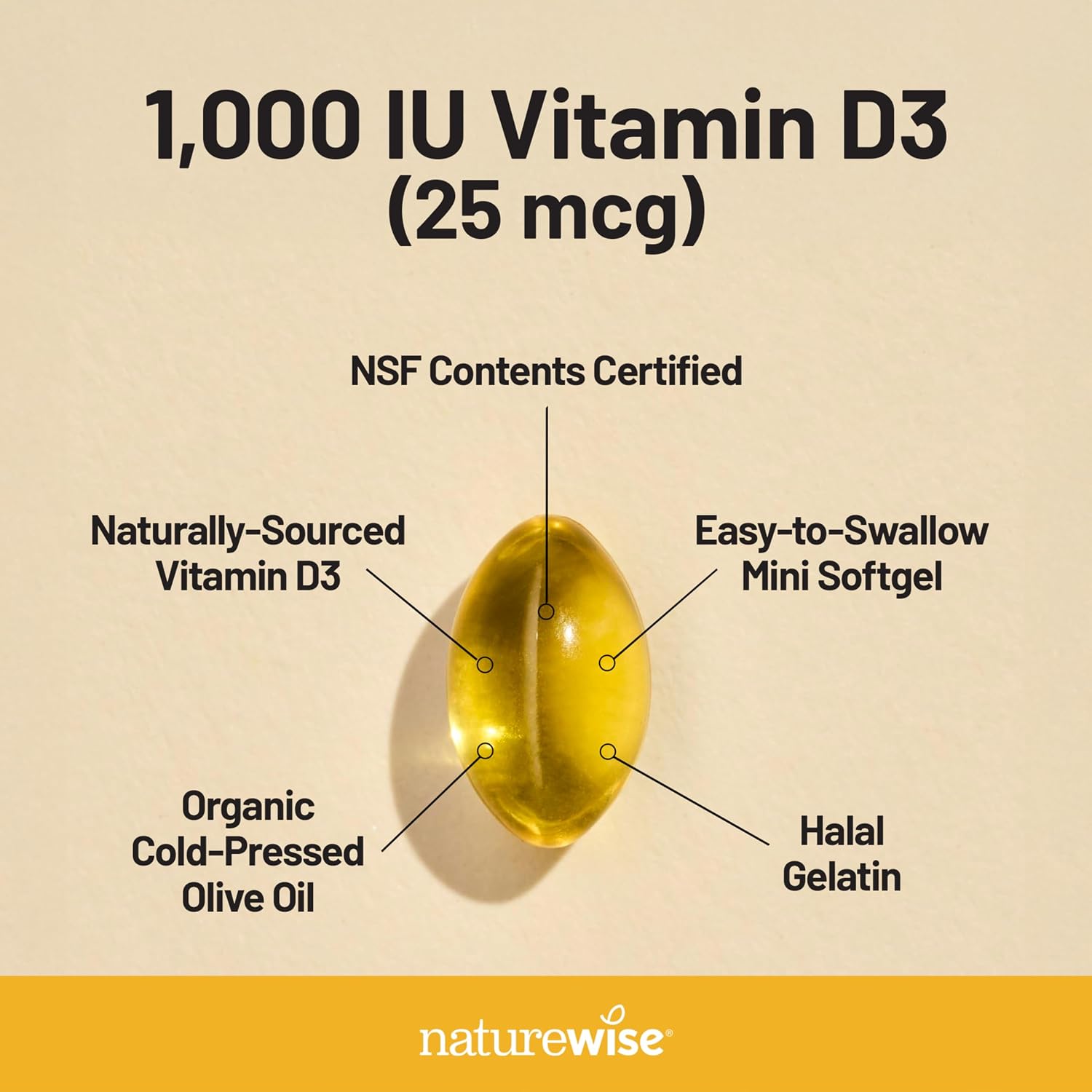 NatureWise Vitamina D3 1000 UI (25 mcg) - 360 Cápsulas Blandas