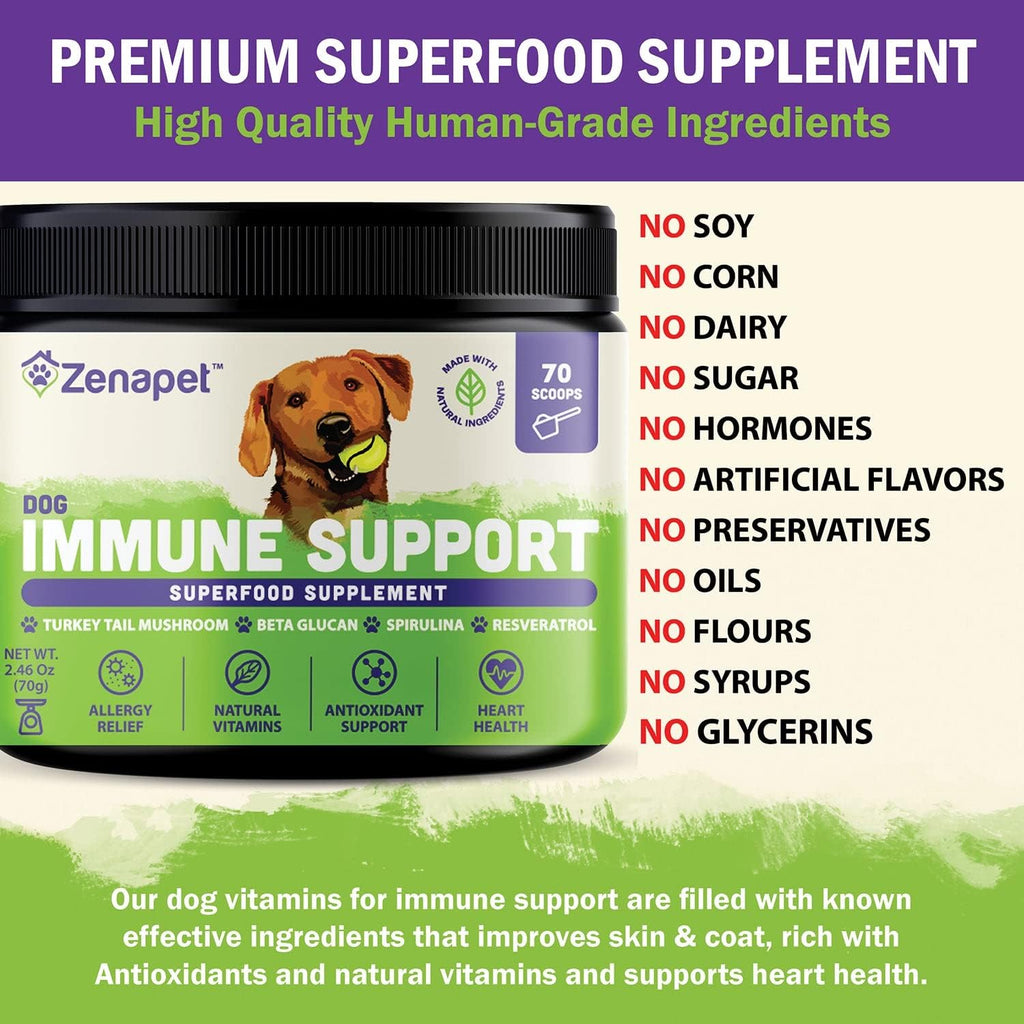 ZENAPET Apoyo Inmunitario para Perros – Polvo Premium con Turkey Tail, Spirulina y Beta-Glucano