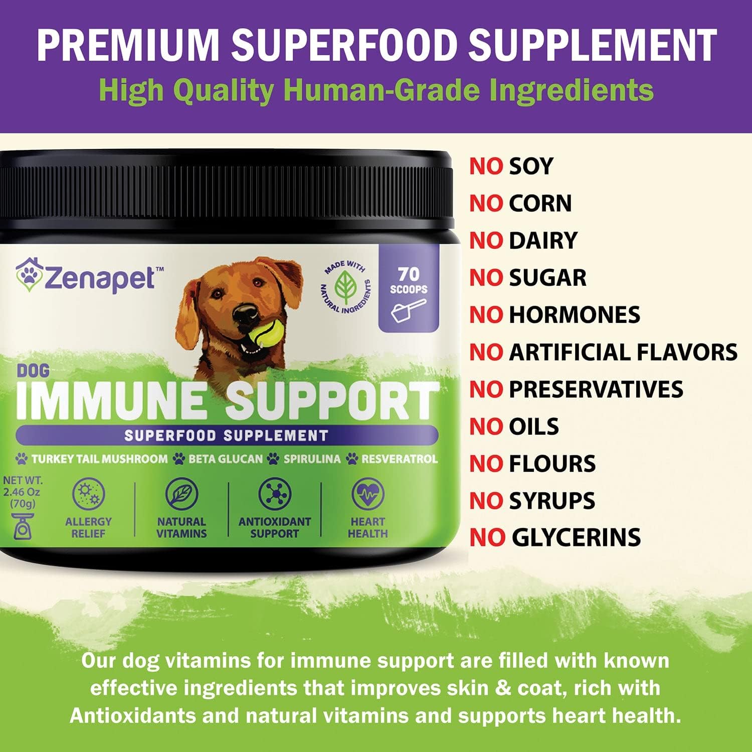 Zenapet Immune Support - Suplemento en polvo para la inmunidad y digestión canina