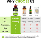 5-in-1 Vitamin D3 K2 Drops - Vitamina D3 10000 UI y K2 (MK-7) 200 mcg con Magnesio, Zinc y MCT Oil - 60 ml, 60 Días