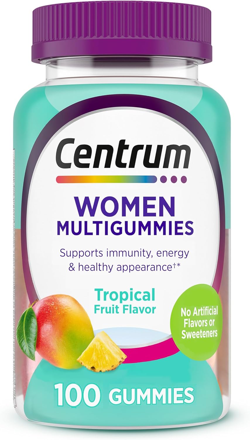 Centrum Multivitamínico Gominolas para Mujeres, Apoyo Inmunológico, Energía y Aspecto Saludable, 100 Gominolas (50 Días)