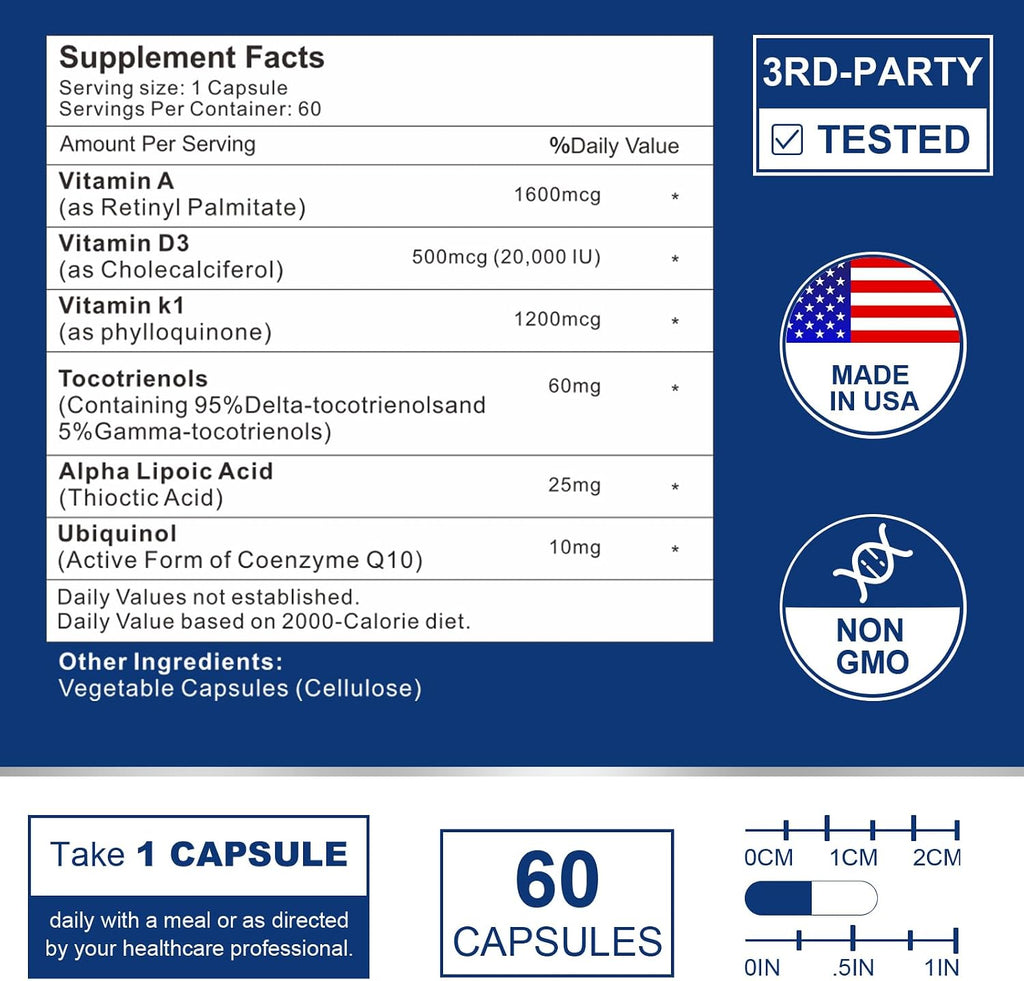 Suplemento ADK de Vitaminas A, D3 y K - Alta Potencia 20000 UI - 120 Cápsulas