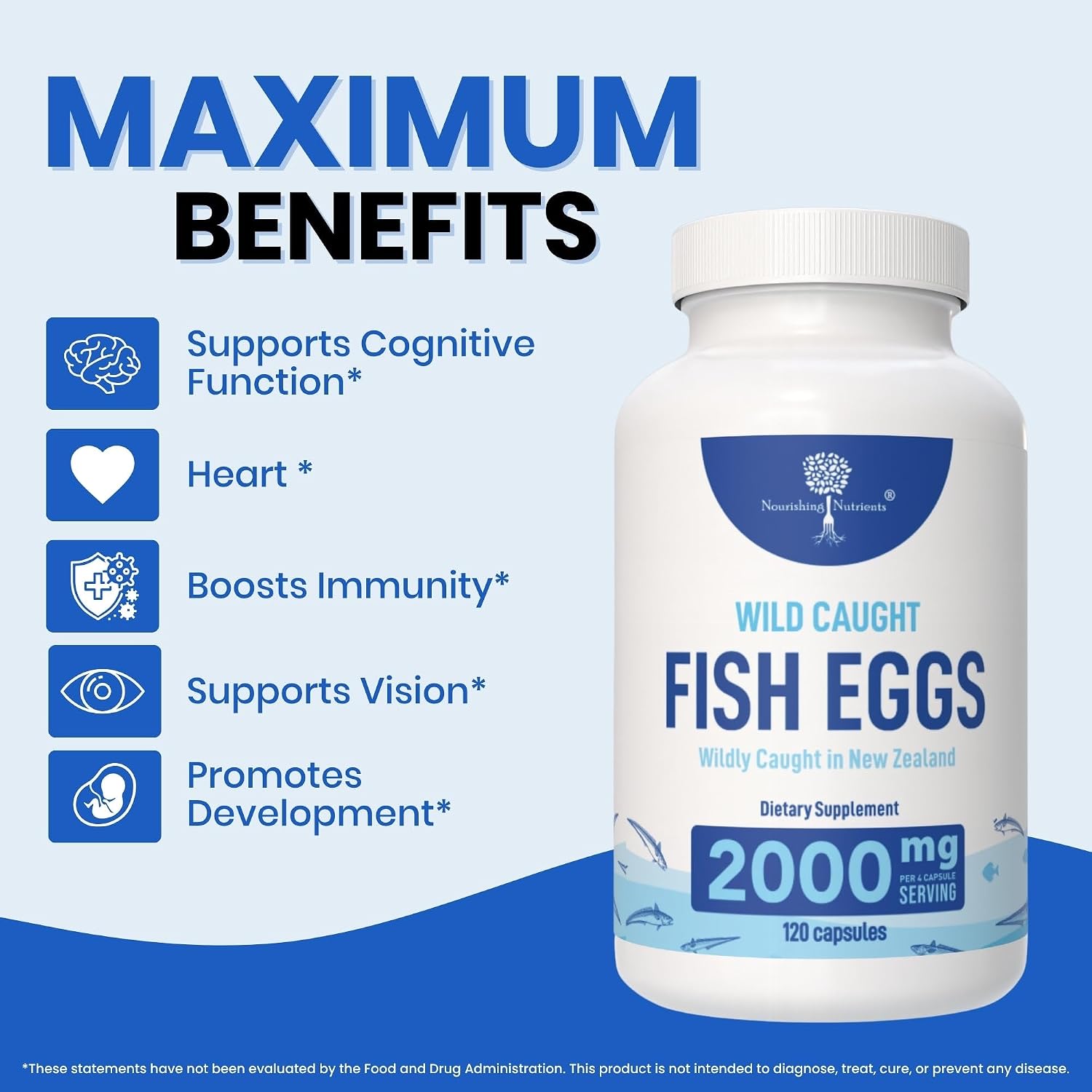 Wild Caught Fish Eggs 2,000mg - Huevas de Pescado Silvestre con Omega 3, EPA y DHA