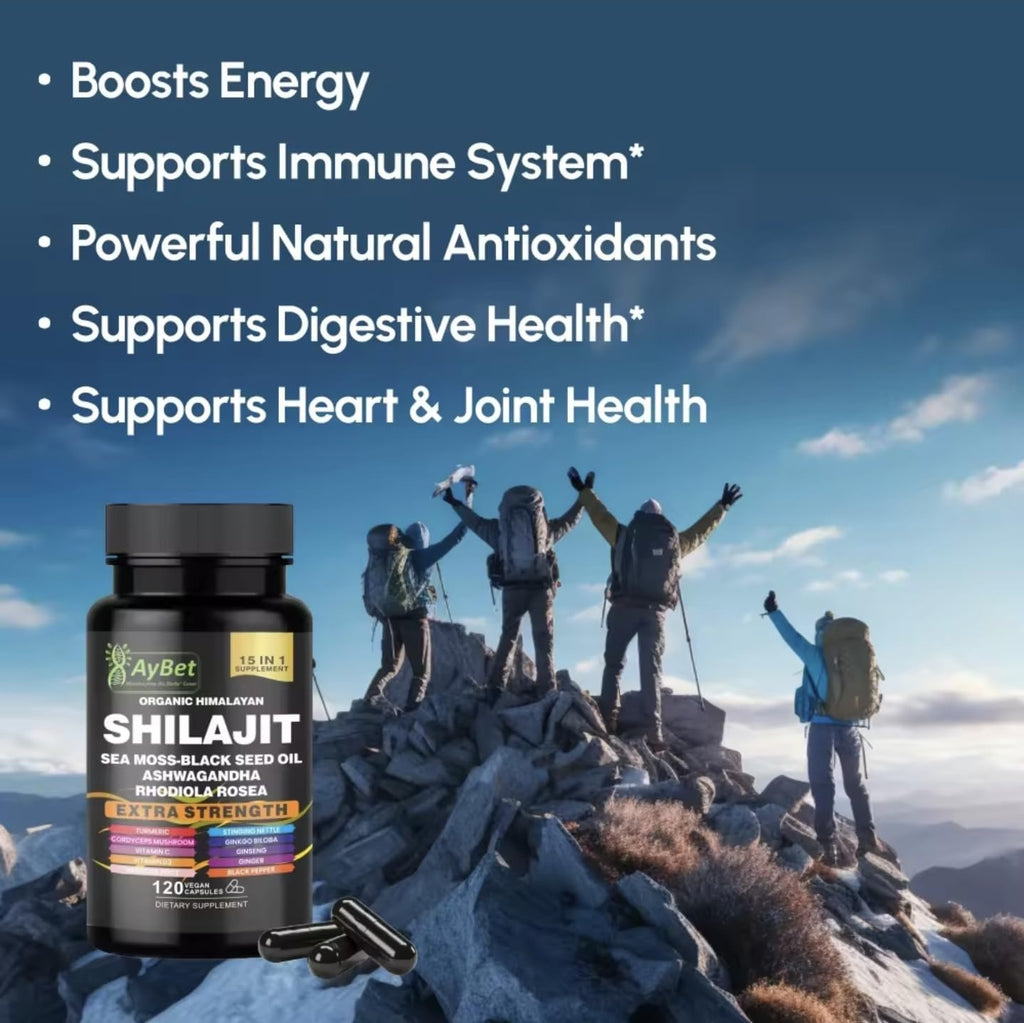 AyBet Shilajit Orgánico Himalayo - 15 Ingredientes - 120 Cápsulas