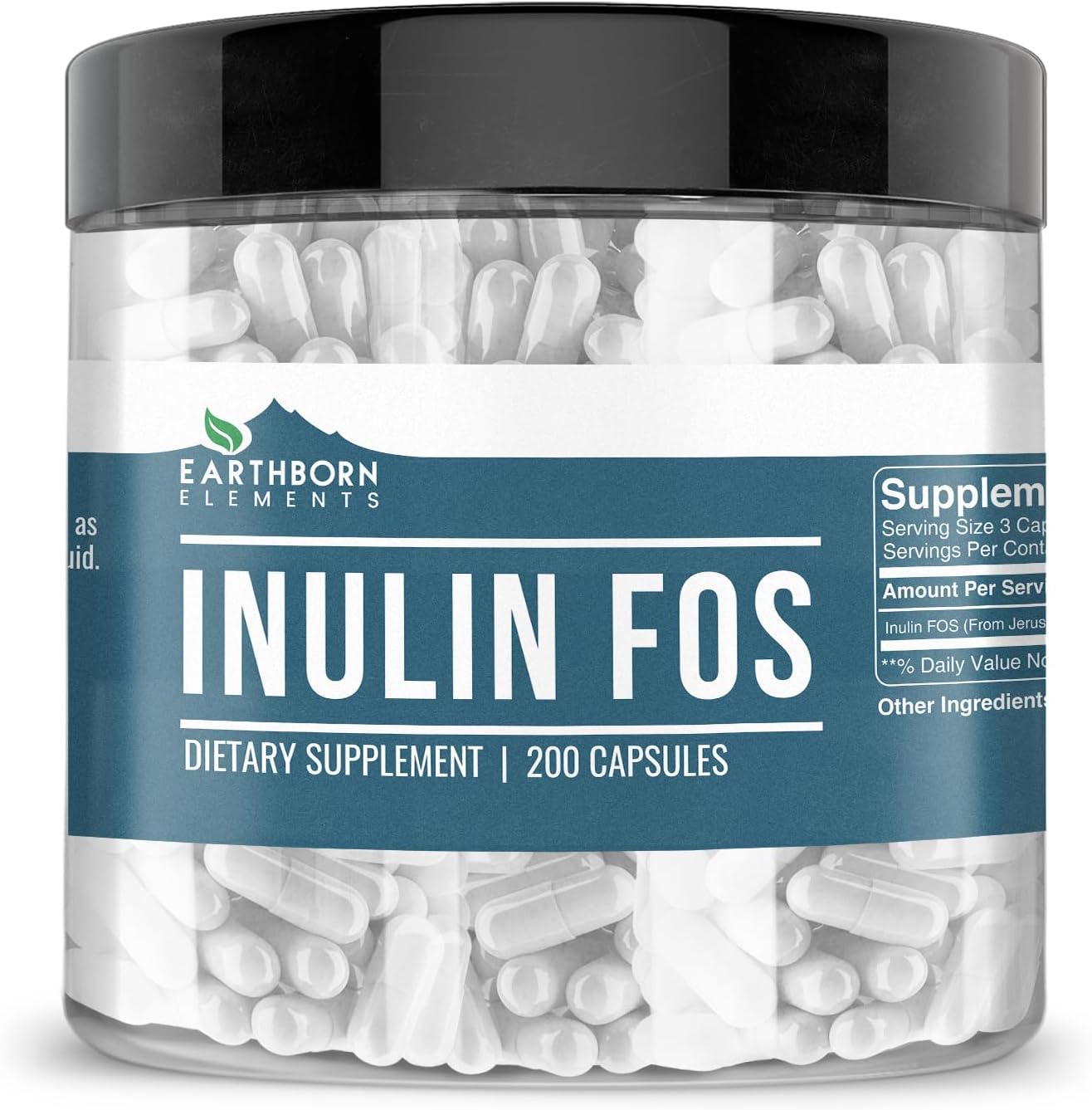 Earthborn Elements Inulin FOS 200 Cápsulas, Puro y sin Diluir, Sin Aditivos