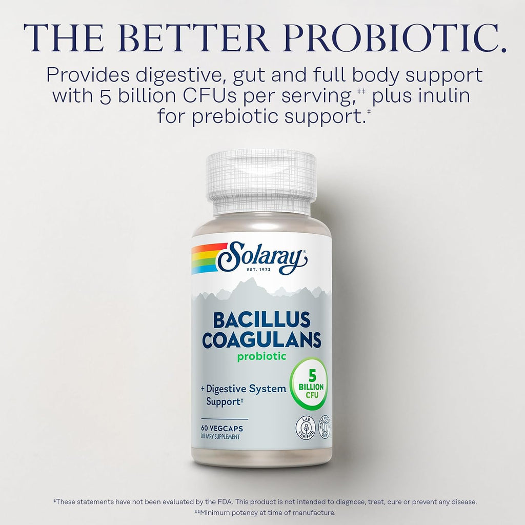 Solaray Bacillus Coagulans Probiotic - 5 Billion Live Microorganisms - 60 Vegan Capsules