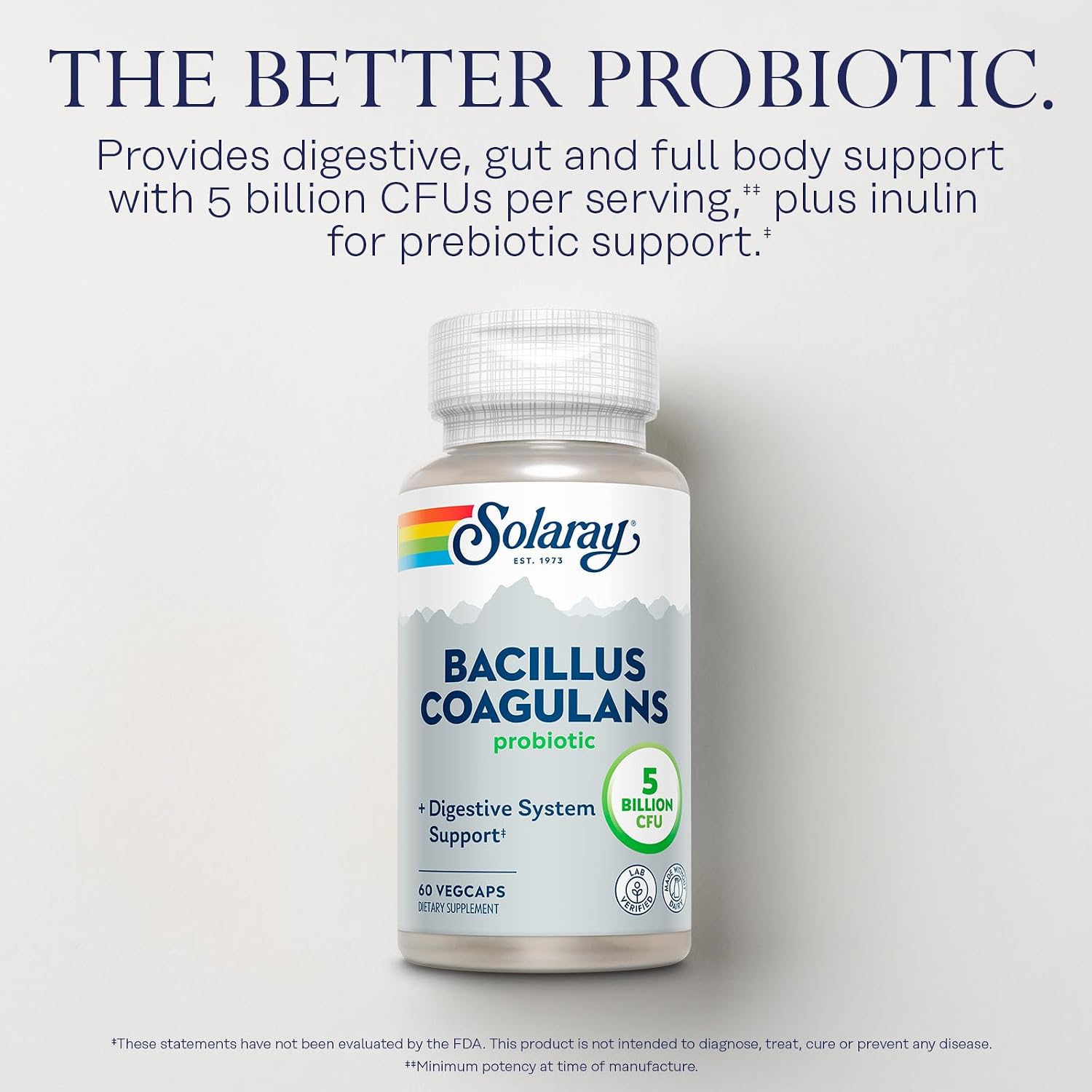 Solaray Bacillus Coagulans Probiotic - 5 Billion Live Microorganisms - 60 Vegan Capsules