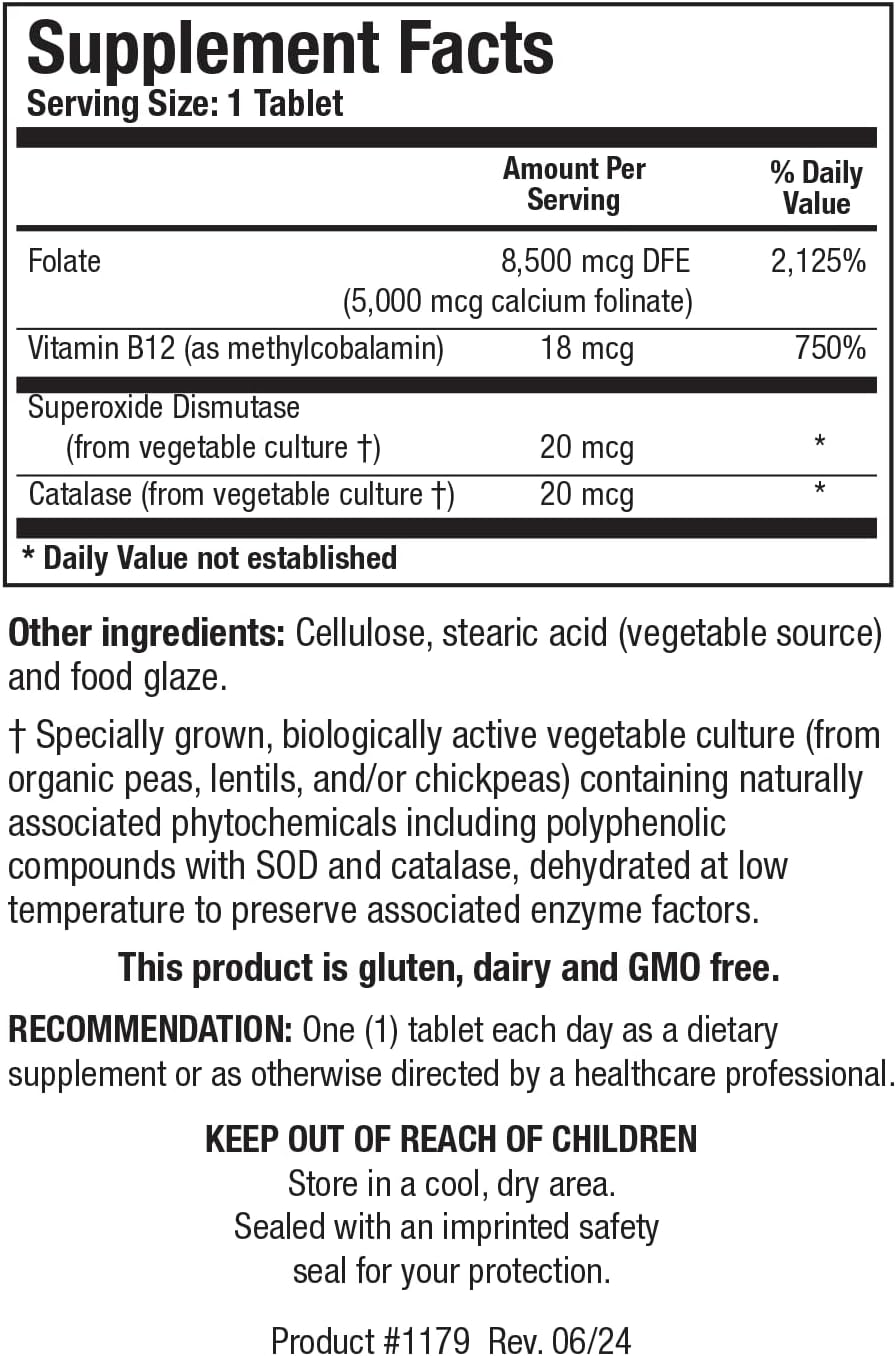 Biotics Research Folate 5 Plus - Ácido Fólico de Alta Potencia con Vitamina B12, 120 comprimidos