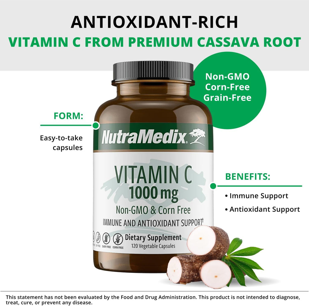 NutraMedix Vitamina C 1000 mg sin maíz - Cápsulas vegetales (120 cápsulas)