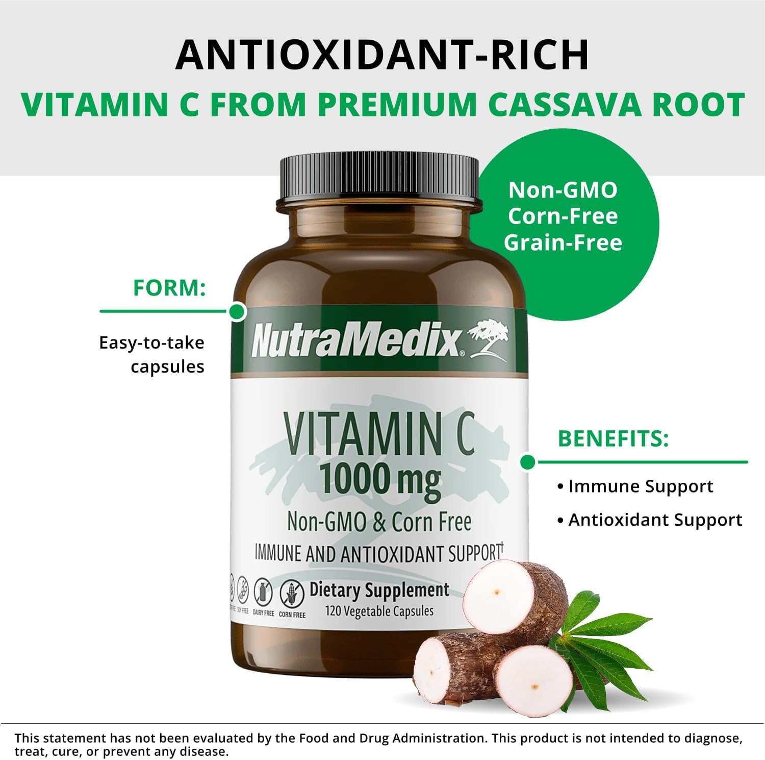 NutraMedix Vitamina C 1000 mg sin maíz - Cápsulas vegetales (120 cápsulas)