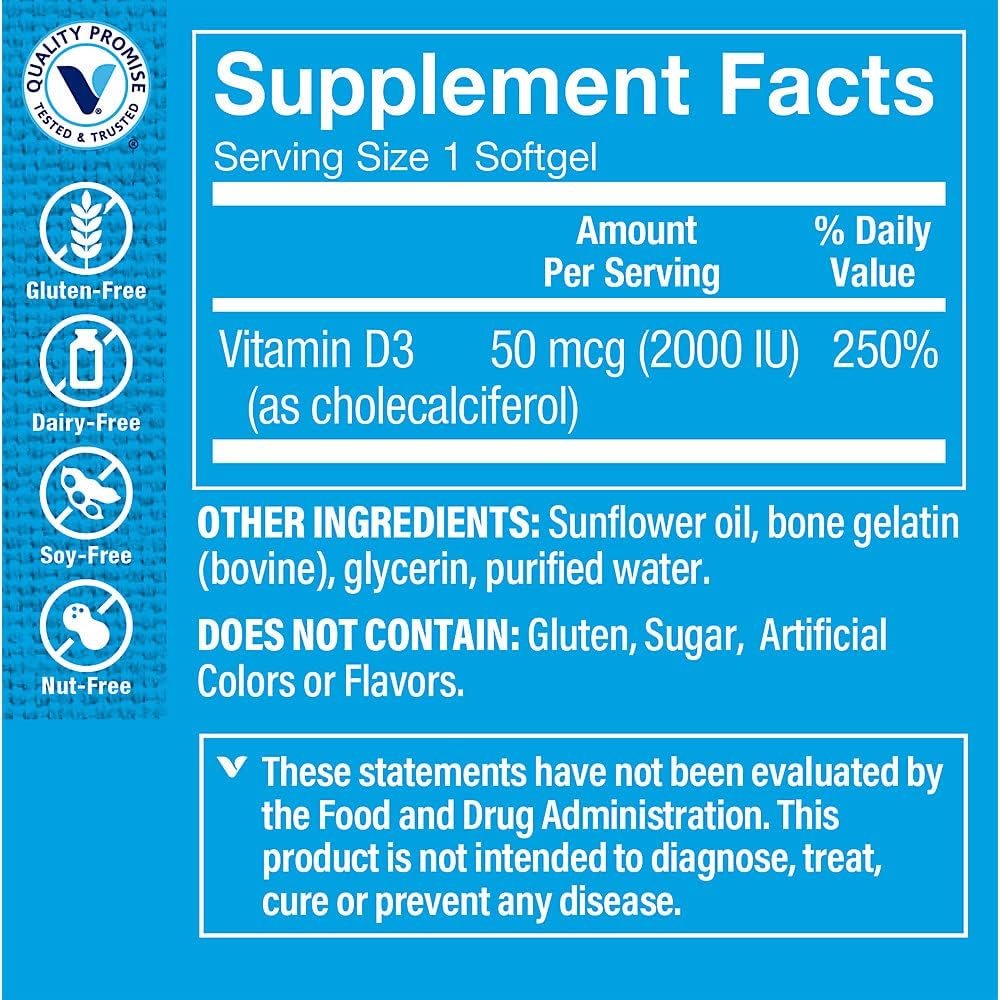 The Vitamin Shoppe Vitamina D3 2000 IU - 200 Cápsulas Blandas