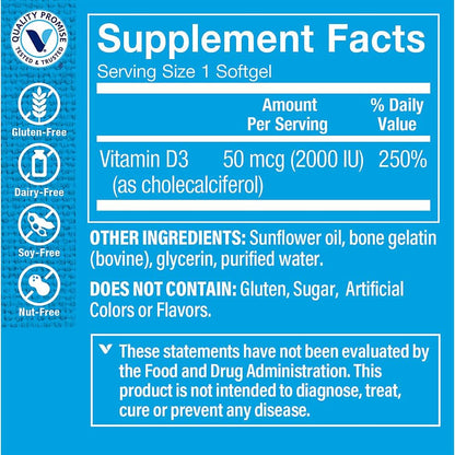 The Vitamin Shoppe Vitamina D3 2000 IU - 200 – Mantenimiento de huesos normales: Contribuye al mantenimiento de – Image 2
