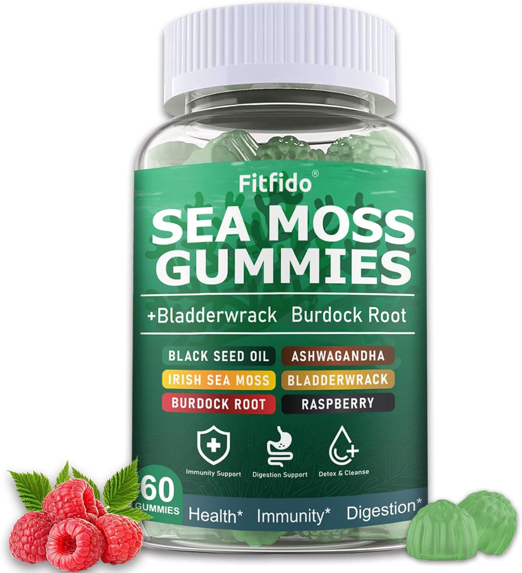 Fitfido Gominolas de Musgo de Mar Irlandés 3000mg con Bladderwrack, 60 unidades