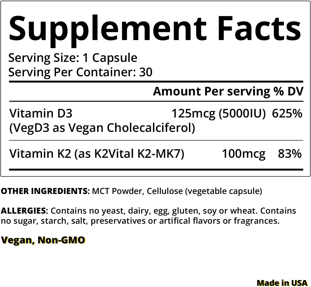 Magceutics Vitamina D3 K2 5000 UI 100 mcg MK-7 con MCT - 30 Cápsulas Veganas
