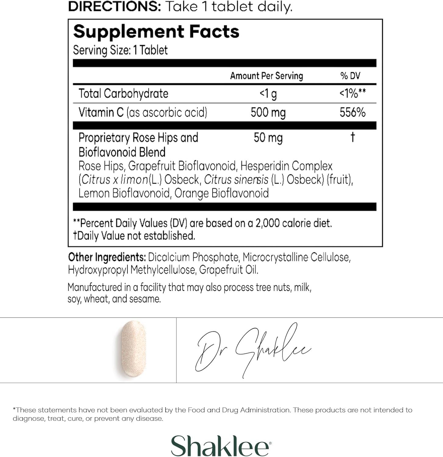 Shaklee Sustained Release Vita-C® 500mg, 180 Comprimidos