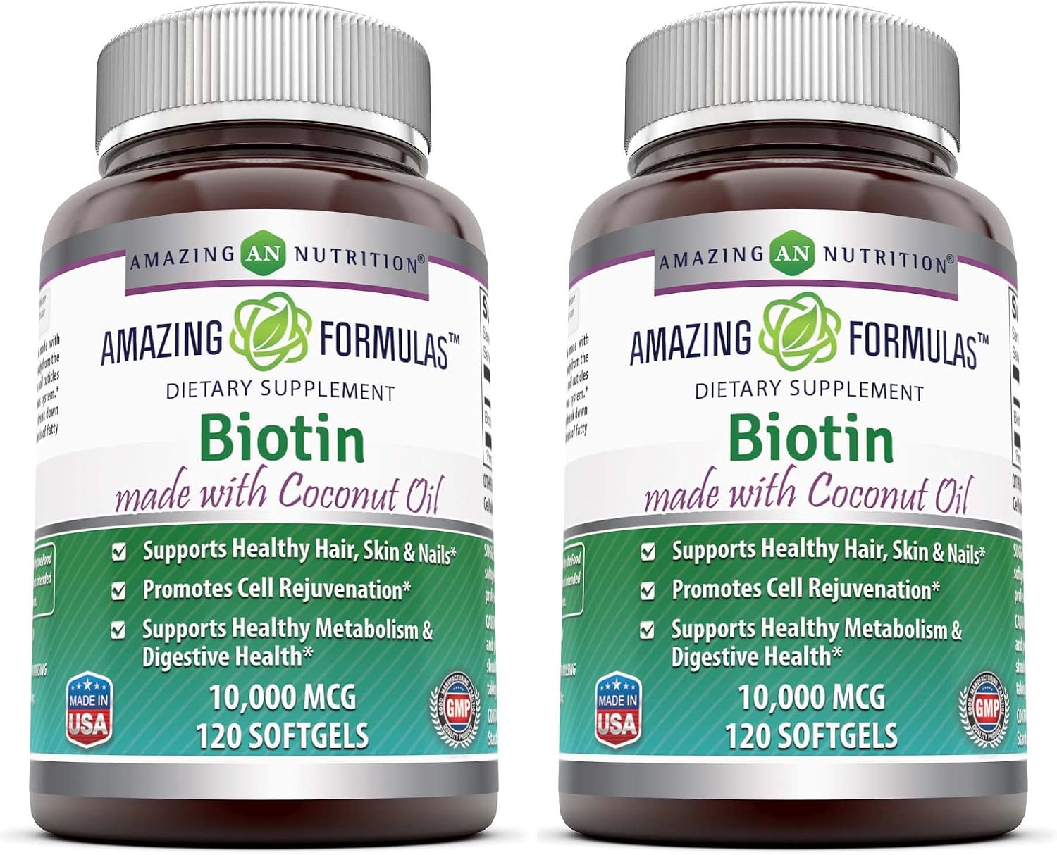 Amazing Formulas Biotina 10000 mcg con Aceite de Coco Virgen Extra - 240 Cápsulas