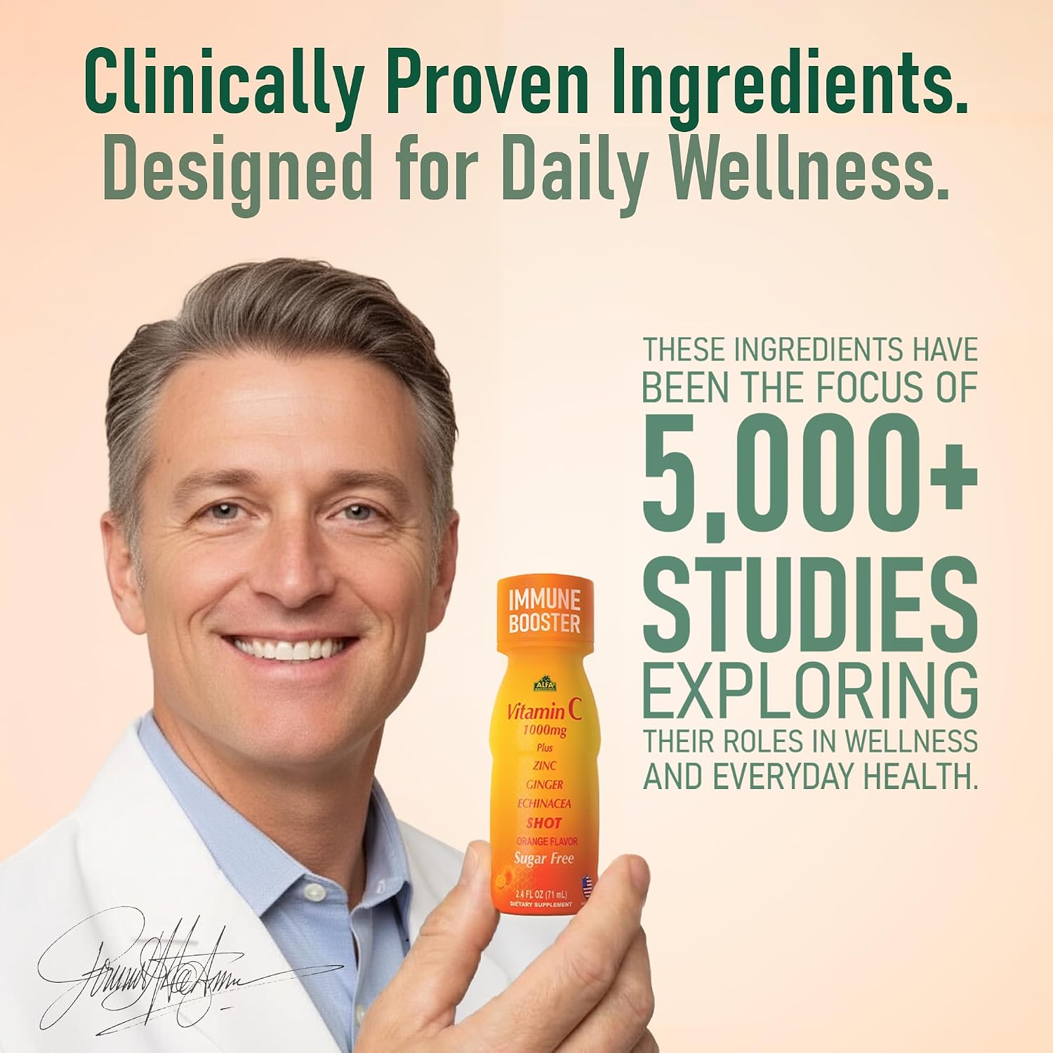 ALFA VITAMINS Shot de Vitamina C 1000mg con Zinc, Jengibre y Equinácea – Sabor Naranja – 20 viales de 72 ml