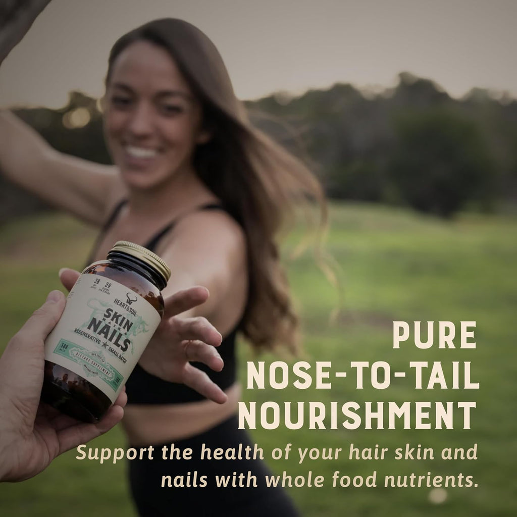 Heart & Soil – Suplemento de biotina y órganos de vaca para cabello, piel y uñas – 180 cápsulas