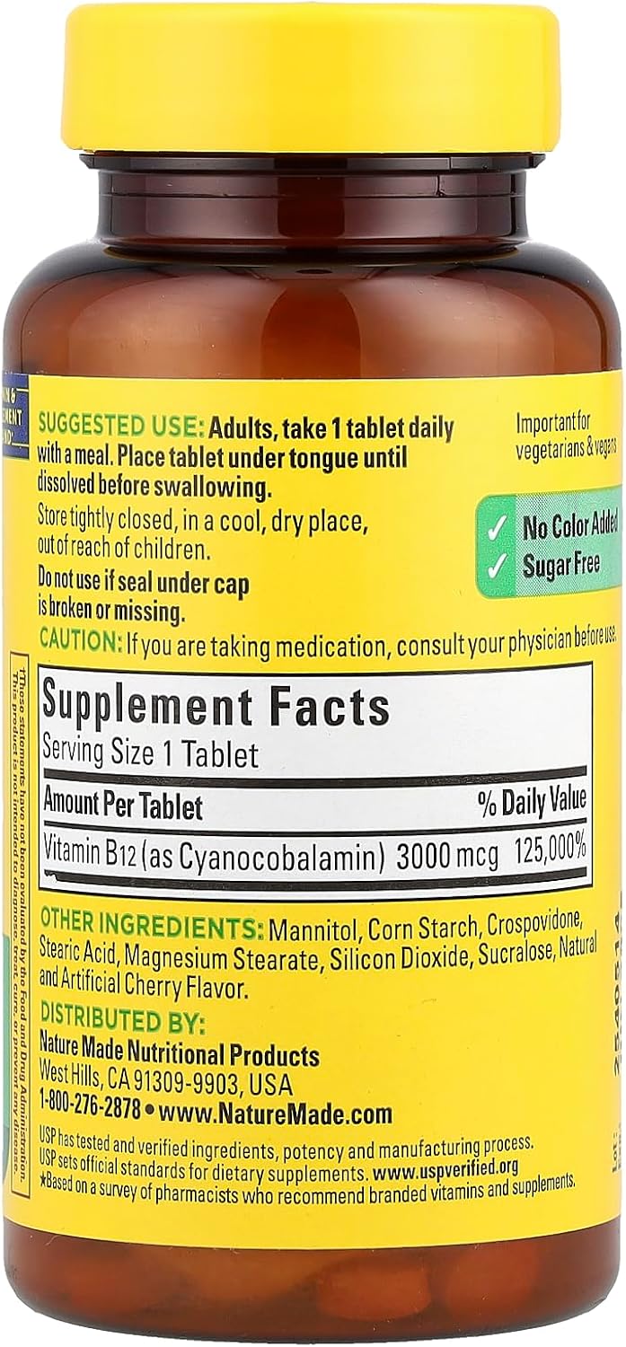 Nature Made Vitamina B12 Sublingual 3000 mcg Microtabletas, 40 unidades