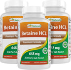 Best Naturals Betaine HCL 648 mg, 250 Cápsulas (Pack de 3)