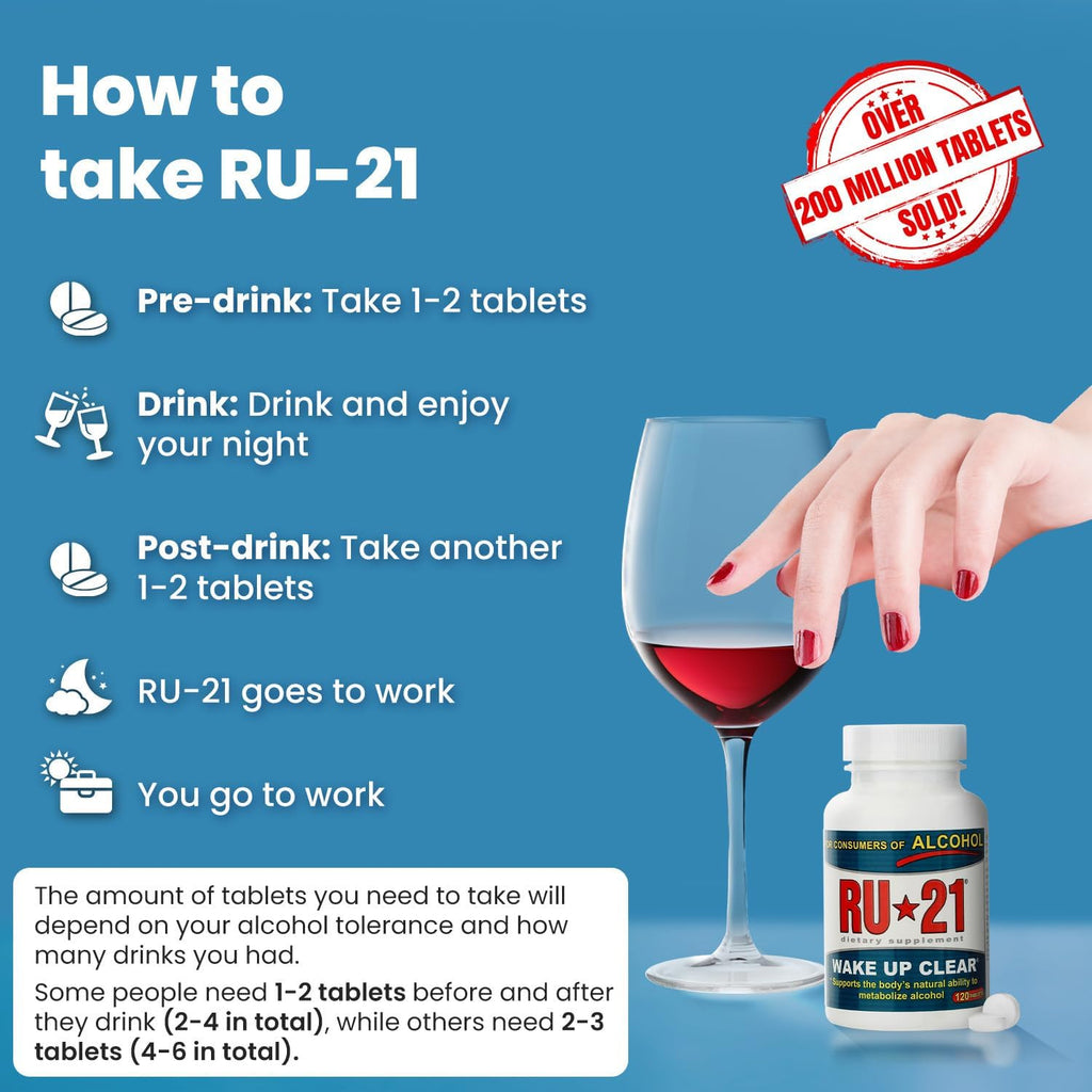 RU-21 - Suplemento para después de beber, 120 comprimidos (60 dosis)