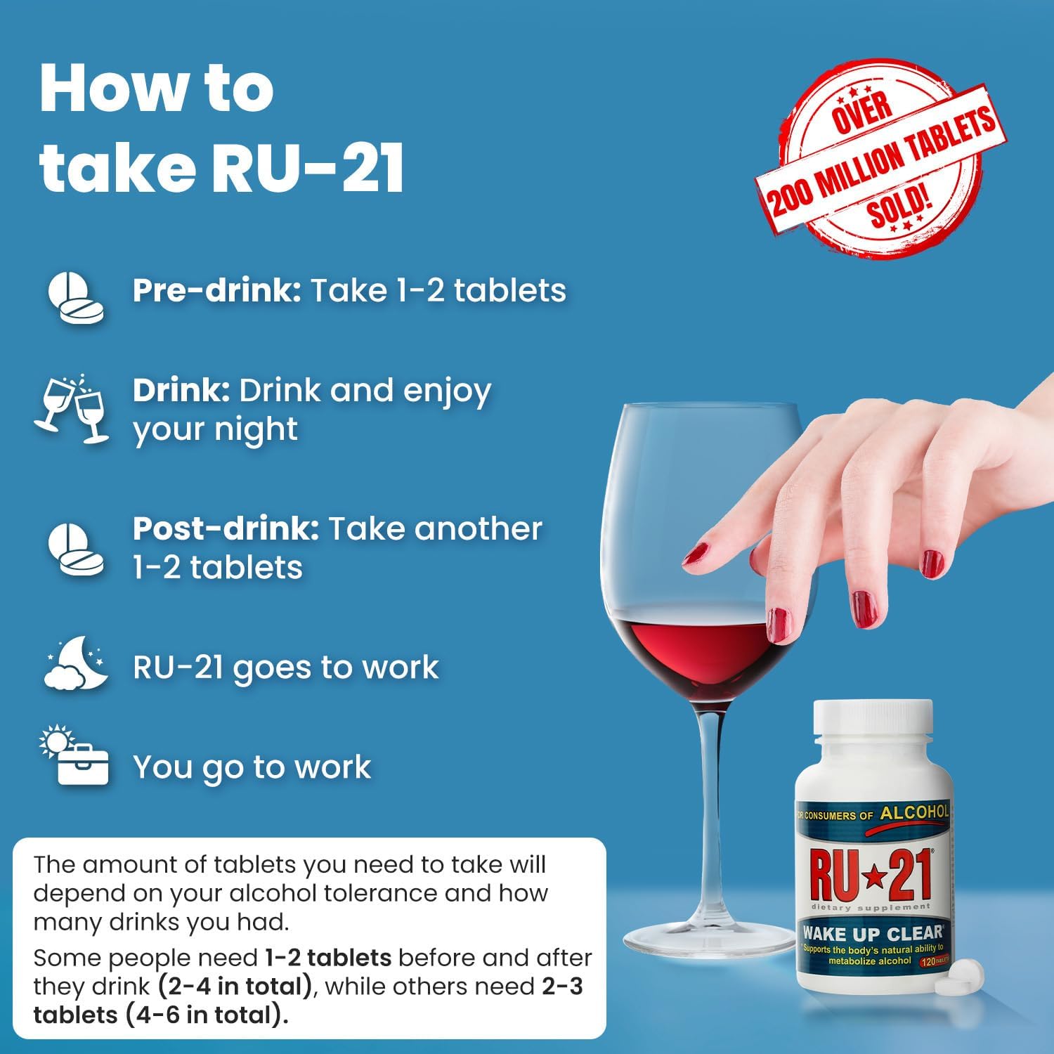 RU-21 - Suplemento para después de beber, 120 comprimidos (60 dosis)