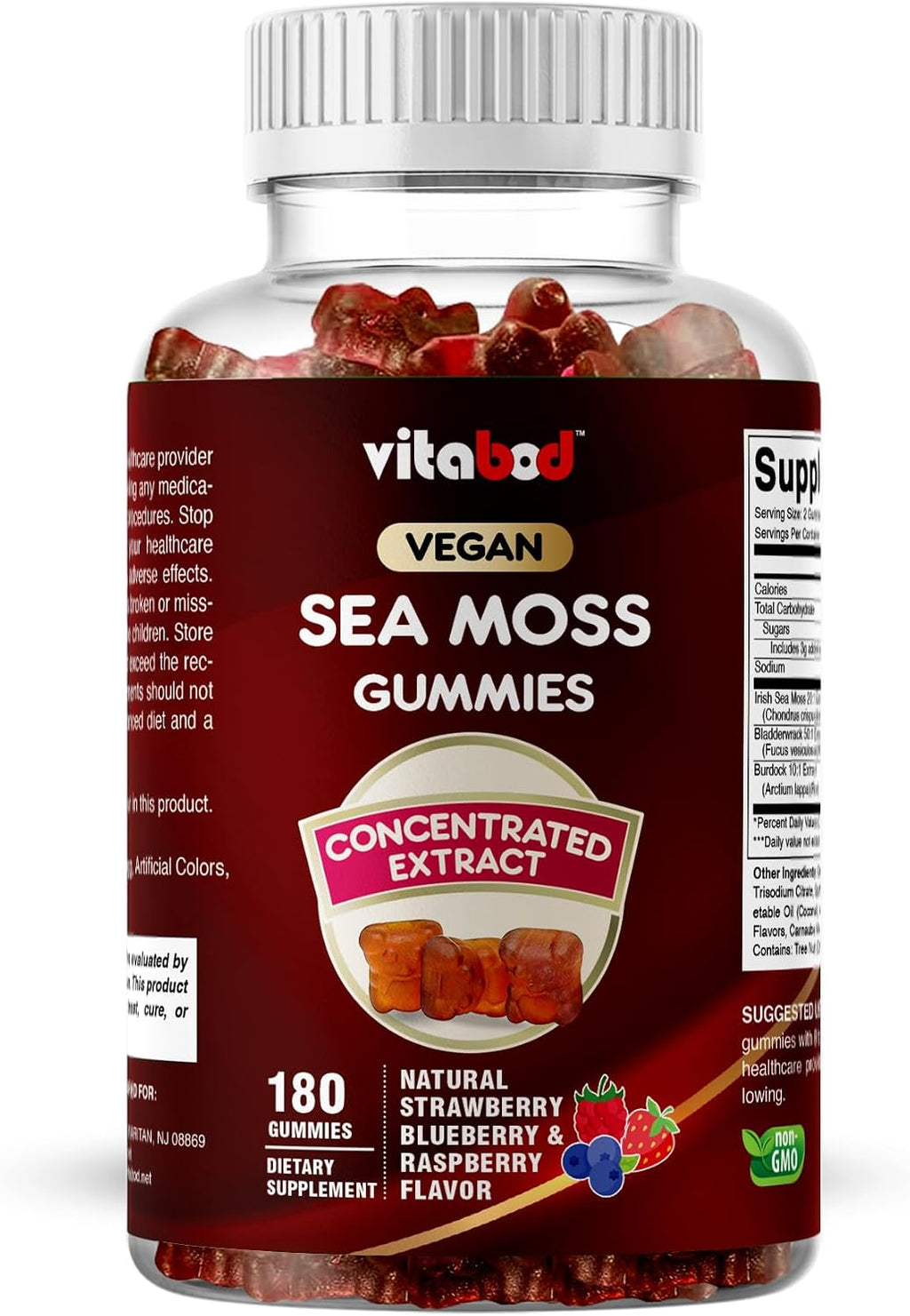 Vitabod Irish Sea Moss & Bladderwrack Gummies con Burdock Root - 180 Gominolas Vegan