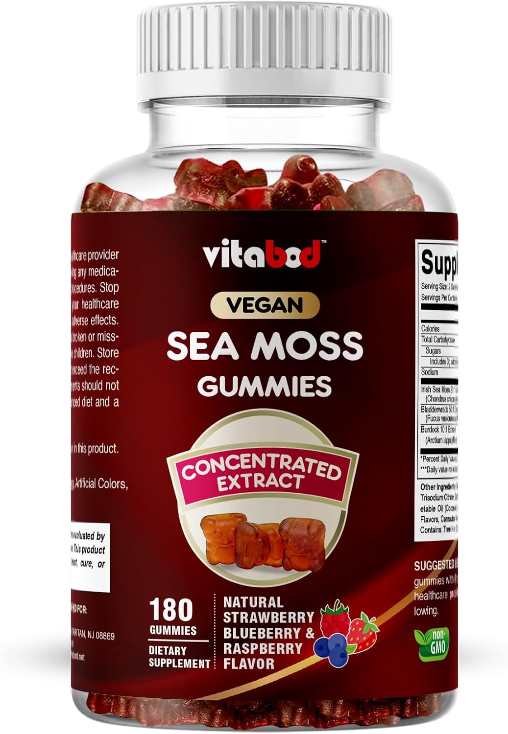 Vitabod Irish Sea Moss & Bladderwrack Gummies con Burdock Root - 180 Gominolas Vegan
