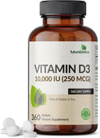 Futurebiotics Vitamina D3 10.000 IU (250 mcg) – 360 Comprimidos para Músculos y Sistema Inmunitario