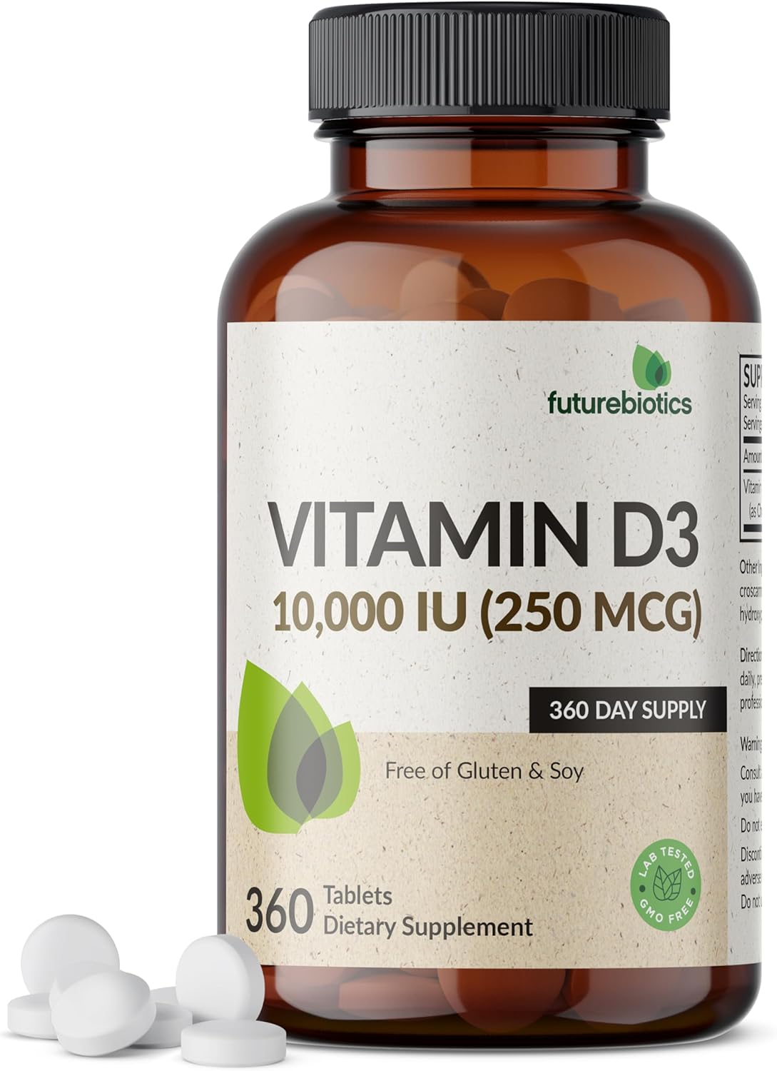 Futurebiotics Vitamina D3 10.000 IU (250 mcg) – 360 Comprimidos para Músculos y Sistema Inmunitario